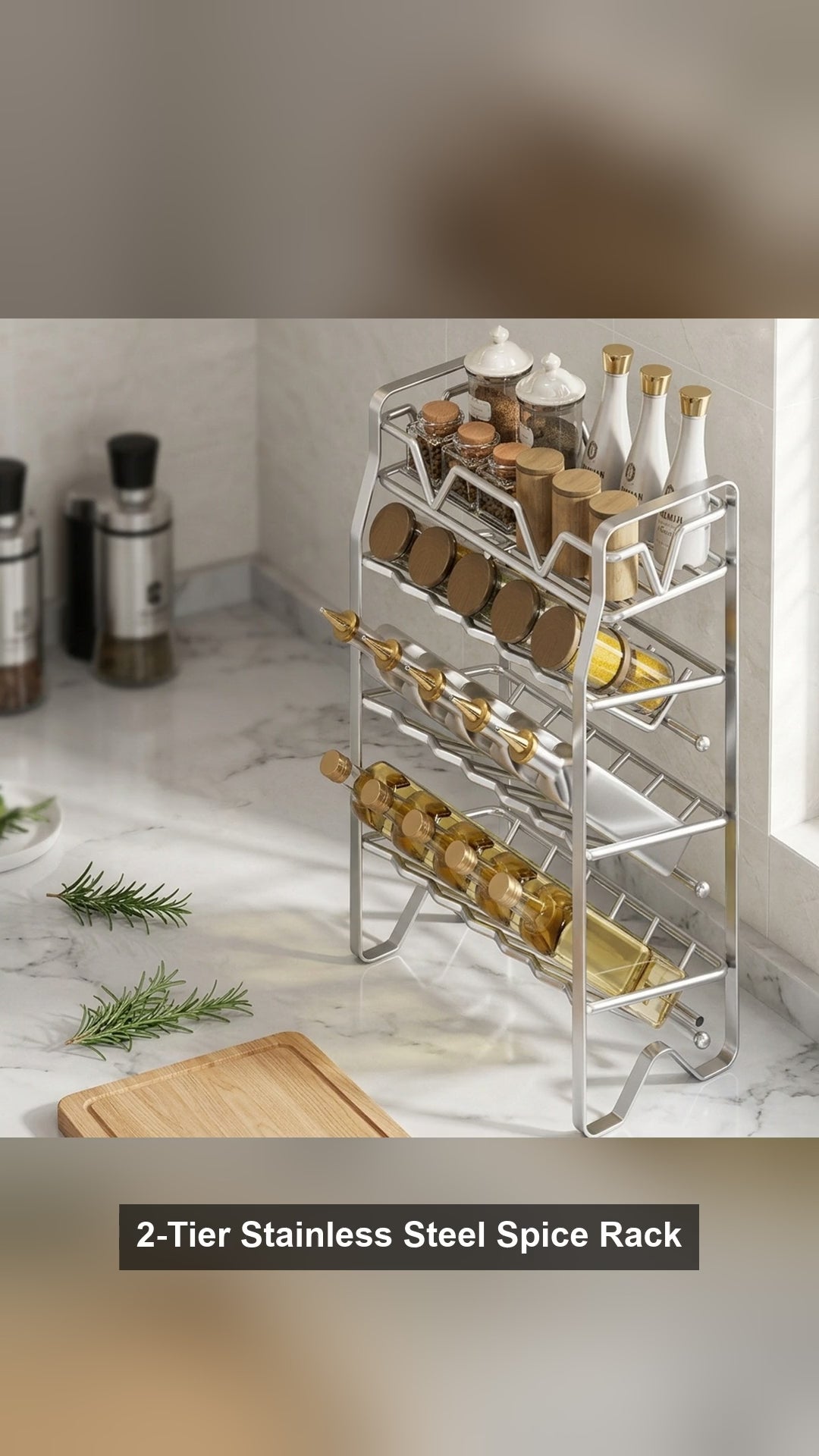 2-Tier Stainless Steel Spice Rack Countertop Kitchen Organizer