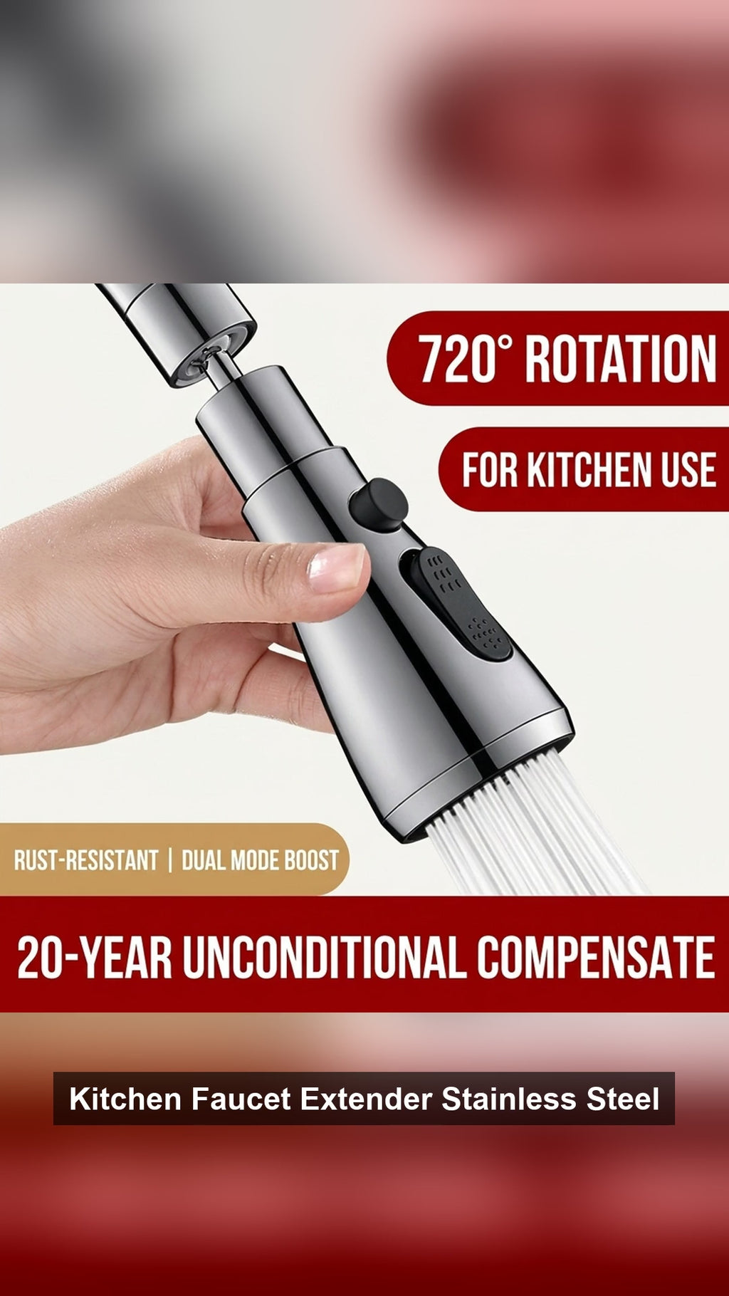 Kitchen Faucet Extender Stainless Steel 360 Swivel Sprayer 3-Mode Splash Filter