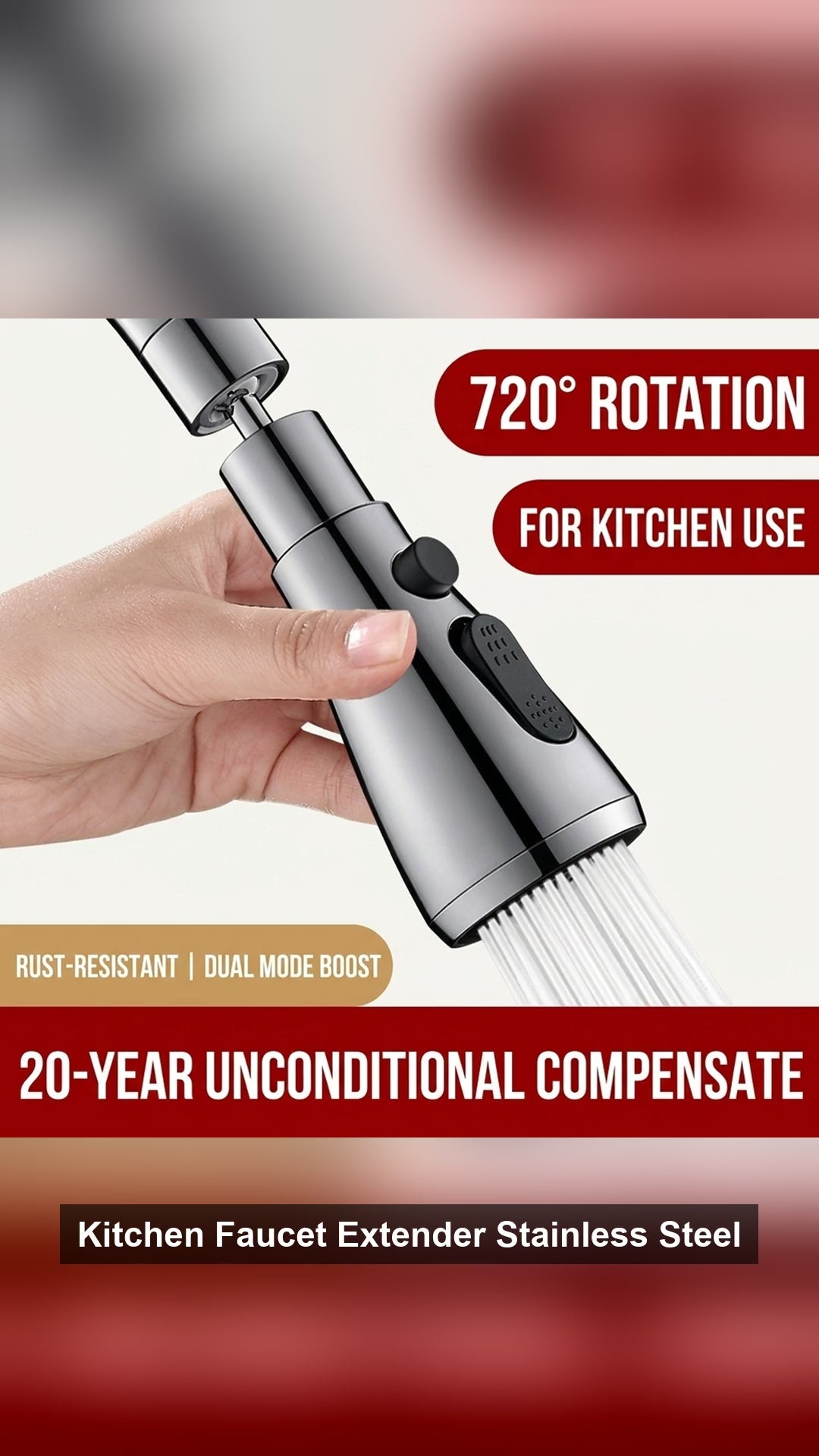 Kitchen Faucet Extender Stainless Steel 360 Swivel Sprayer 3-Mode Splash Filter