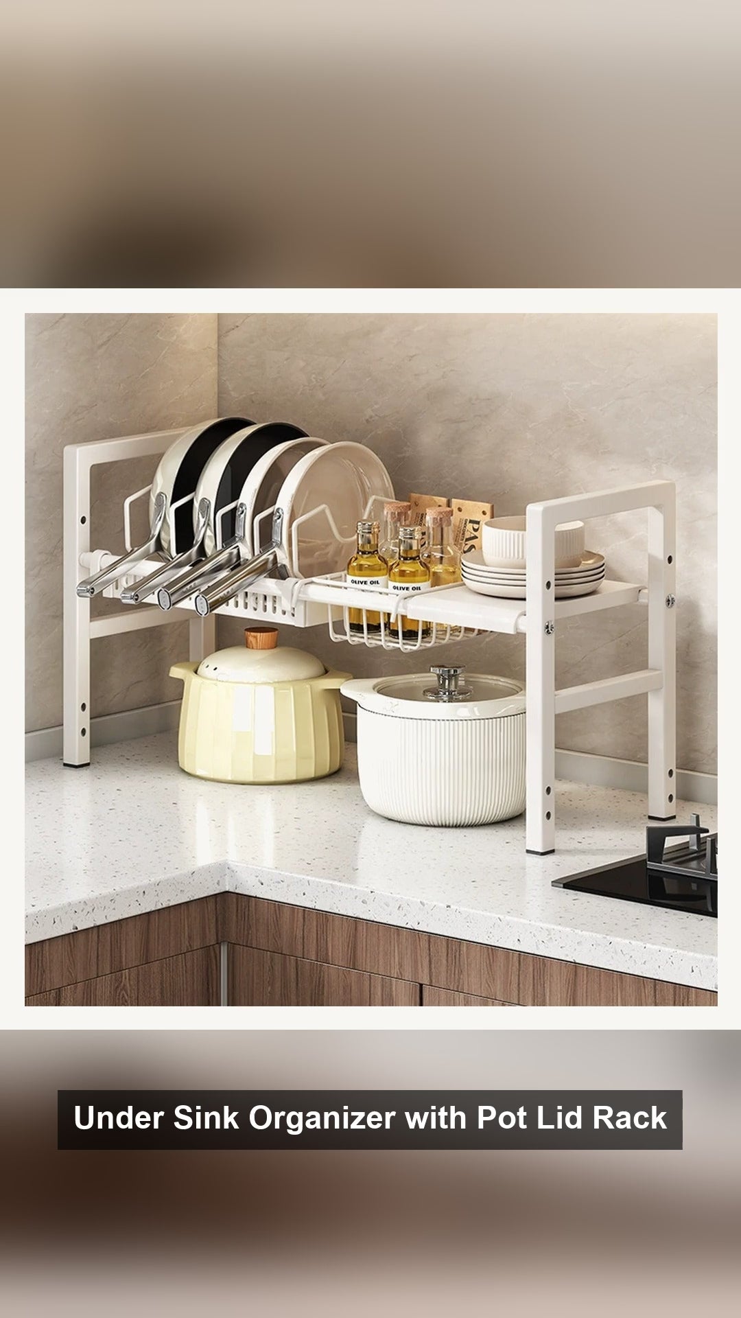 Under Sink Organizer with Pot Lid Rack & Basket