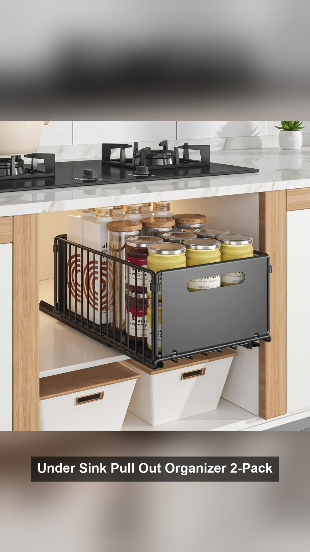 Under Sink Pull Out Organizer 2-Pack Sliding Cabinet Baskets