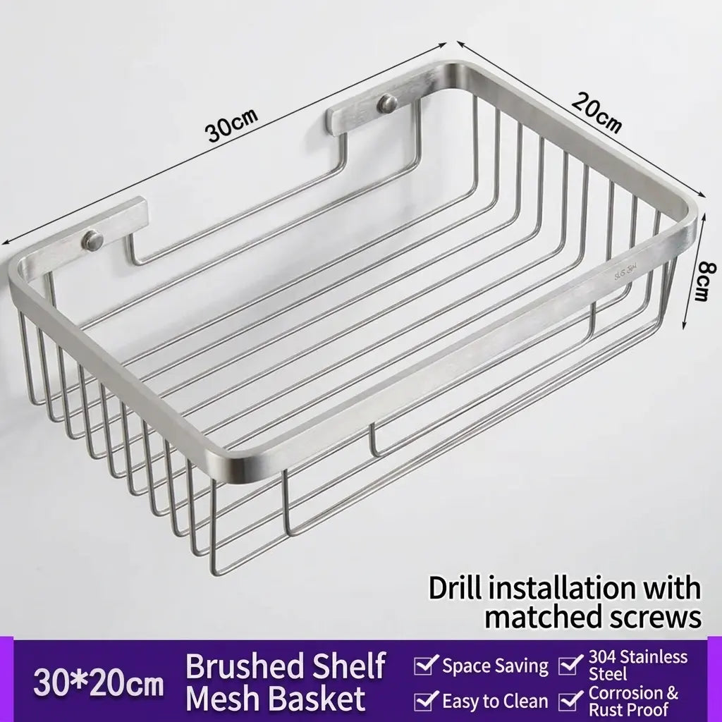 SUS304 Shower Caddy Wall-Mounted Rustproof Bathroom Shelf