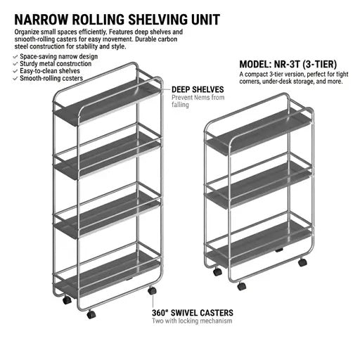 Slim 5.9 in Carbon Steel Gap Shelf for Fridge & Laundry