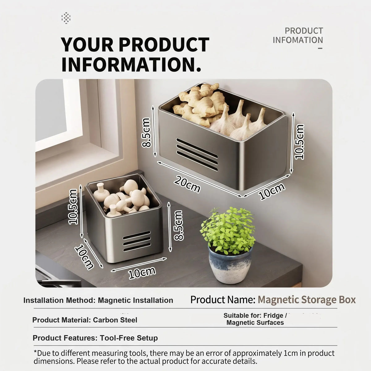 Magnetic Fridge Side Storage Box Carbon Steel Organizer