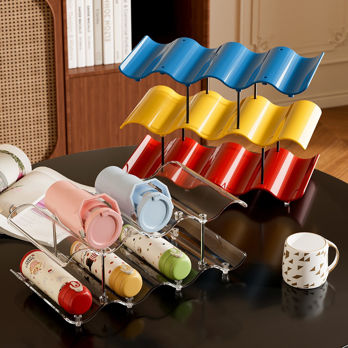 Stackable Wave Cup & Water Bottle Organizer Multi-Tier